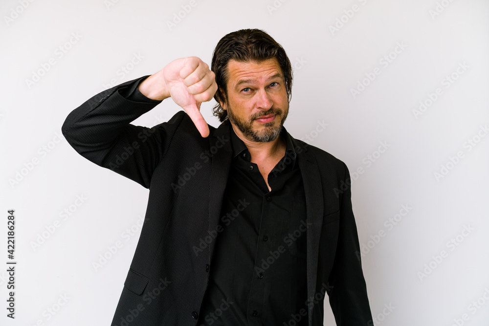 Middle age business dutch man isolated on white background raising fist, feeling happy and successful. Victory concept. Middle age business dutch man isolated on white background raising fist, feeling happy and successful. Victory concept.