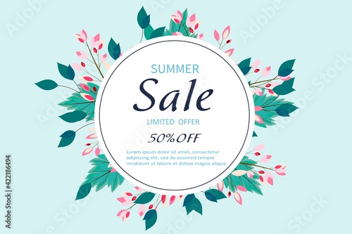 Summer sale, discounts, limited offer. Vector banner. Template, modern label for promotion. Advertising message, favorable price. Page for an online store. Promotion of retail business, customer acqui