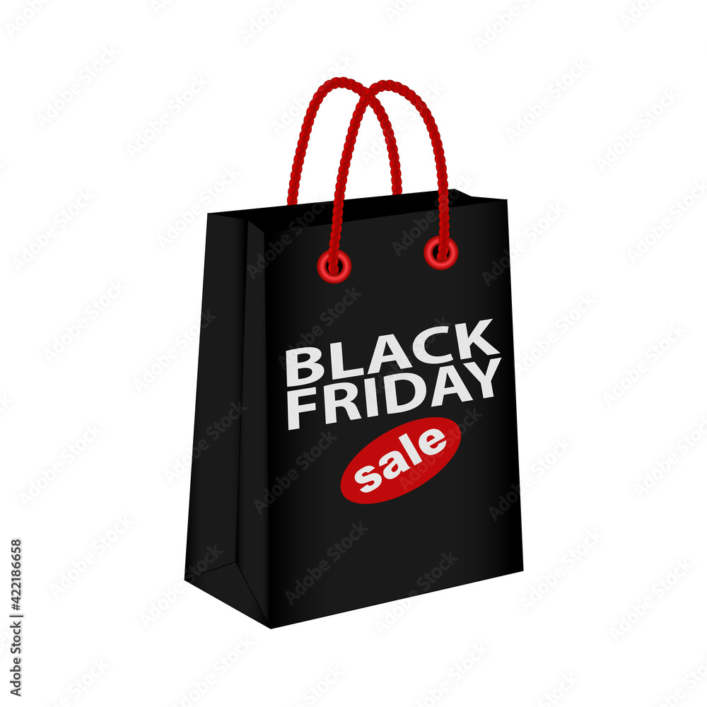 Black Friday paper shopping bag isolated on white, vector illustration Black Friday paper shopping bag isolated on white, vector illustration