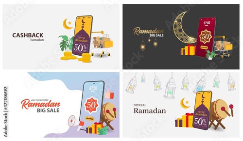 Bundle template for Ramadan Kareem with green and gold color. Ramadan sale for islamic greeting card  invitation  book cover  brochure  web banner  advertisement. 