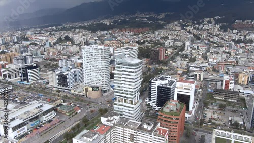Aerial shot of Quito, new buildings in Naciones Unidas and Carolina park