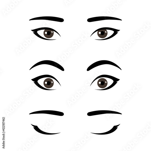 Set of stylized asian woman's eyes expressing different emotions