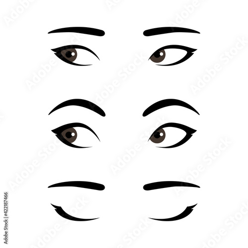 Set of stylized asian woman's eyes expressing different emotions photo