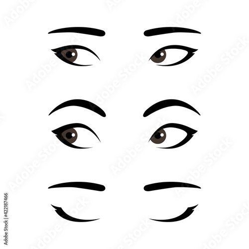 Set of stylized asian woman's eyes expressing different emotions