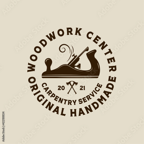 Woodwork Vector Illustration Logo Design. Woodwork Logo Template for Wood Master, Sawmill and Carpentry Service. Wood Planer Logo Concept Inspiration