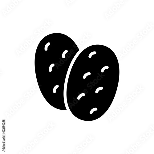 Shaobing. Silhouette icon of Chinese patty with sesame sprinkles, street food. Black simple illustration for cafe, menu. Flat isolated vector pictogram on white background