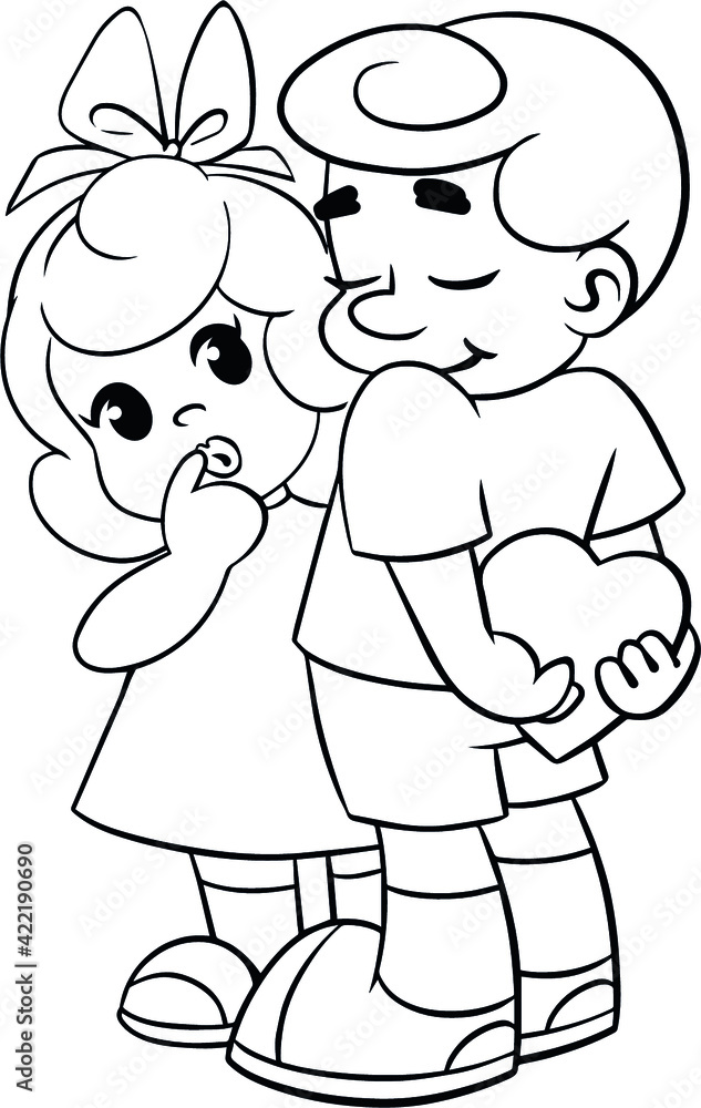 valentine. the boy gives the girl a heart. children. vector. Valentine's Day. confession. love. retro, cartoon valentine. the boy gives the girl a heart. children. vector. Valentine's Day. confession. love. retro, cartoon