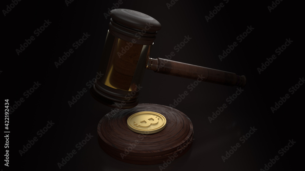 The hammer wood and bitcoin for cryptocurrency law content 3d rendering The hammer wood and bitcoin for cryptocurrency law content 3d rendering