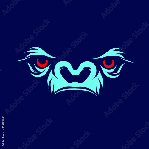 Gorilla ape vector silhouette line pop art potrait logo colorful design with dark background. Abstract vector illustration.