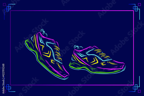 Shoes sport vector silhouette line pop art potrait logo colorful design with dark background. Abstract vector illustration.