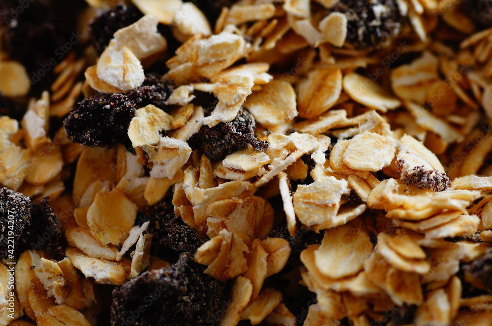 Oatmeal with raisins, cinnamon and milk. Food for athletes, vegetarians and dieters. Oatmeal with raisins, cinnamon and milk. Food for athletes, vegetarians and dieters.