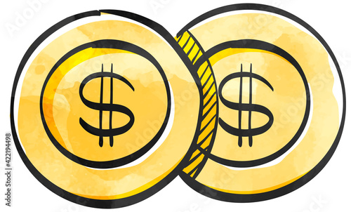 Watercolor style icon Coin money
