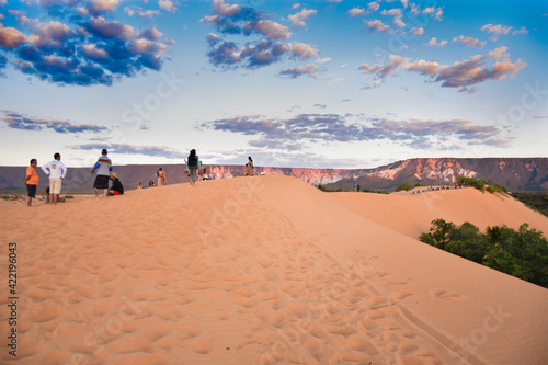 Walking on Dunes, Sand and Blue Sky, Jalapão Brazil