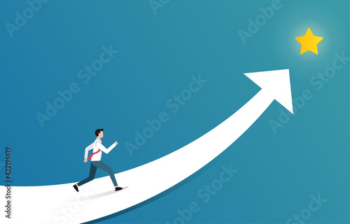 Businessman reaching out the star vector illustration. Success in business and career growth symbol.
