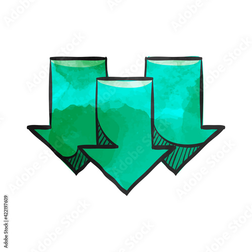 Watercolor style icon Multiple down arrow