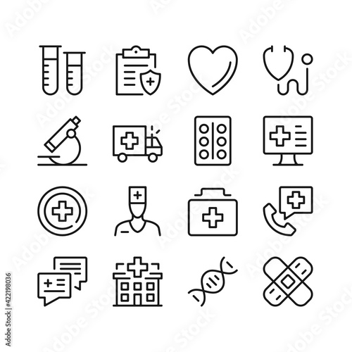 Healthcare line icons. Medical concepts. Simple linear symbols, modern outline elements. Vector line icons set