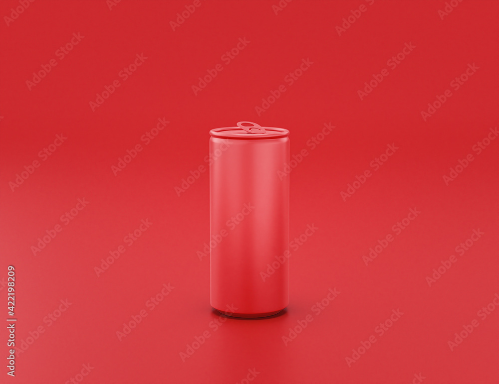 flat color shiny red plastic tall soda can in red background, monochrome, single color, 3d rendering flat color shiny red plastic tall soda can in red background, monochrome, single color, 3d rendering