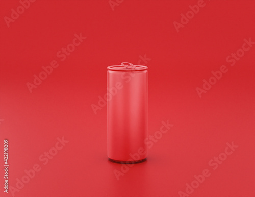 flat color shiny red plastic tall soda can in red background, monochrome, single color, 3d rendering