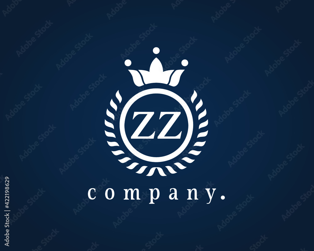 Fototapeta premium Letter ZZ, Z heraldic logo in wreath, round frame. Elegant monogram for a card, badge, label, antique, restaurant, cafe, boutique, hotel, jewelry, brand name, identity, product. Luxury monogram. 