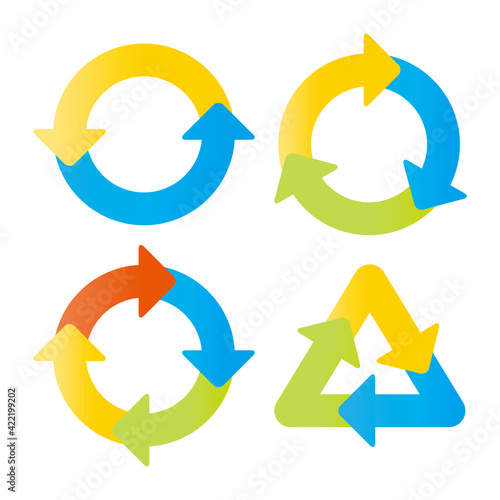 円形・三角形のカラフルサイクルアイコンセット