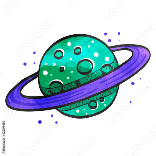 Watercolor style icon Planet Saturn