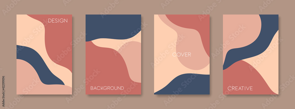 Fototapeta Set of trendy cover design. Abstract organic liquid with wavy shapes composition backdrop. Great copy space for wallpaper or text. Vector