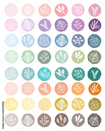 hand-drawn leaves in pastel background, vector isolated