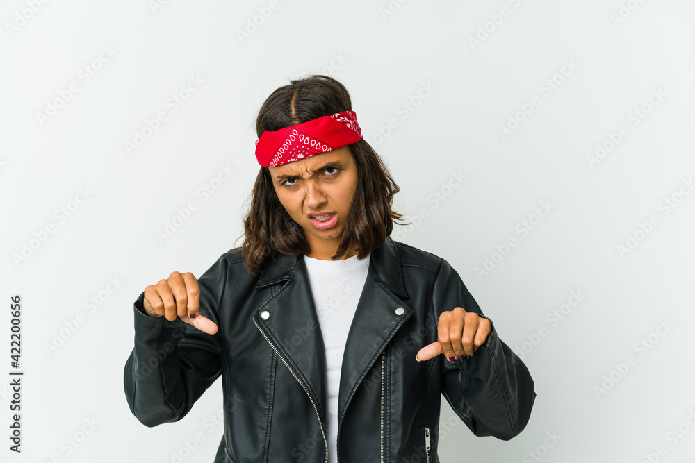 Young latin rocker woman isolated on white background Young latin rocker woman isolated on white background