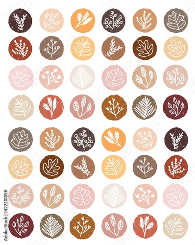 Hand-drawn leaves with earth tones background