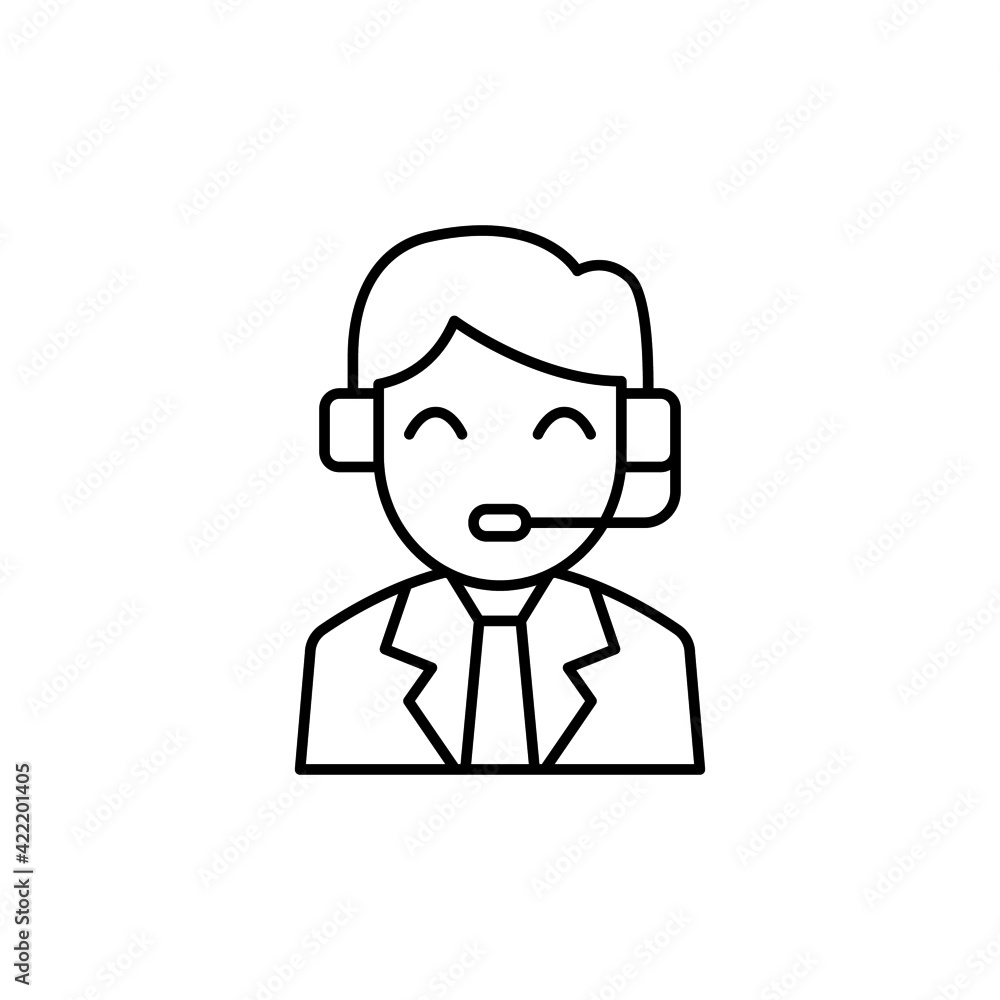 representative worker icon in flat black line style, isolated on white background 