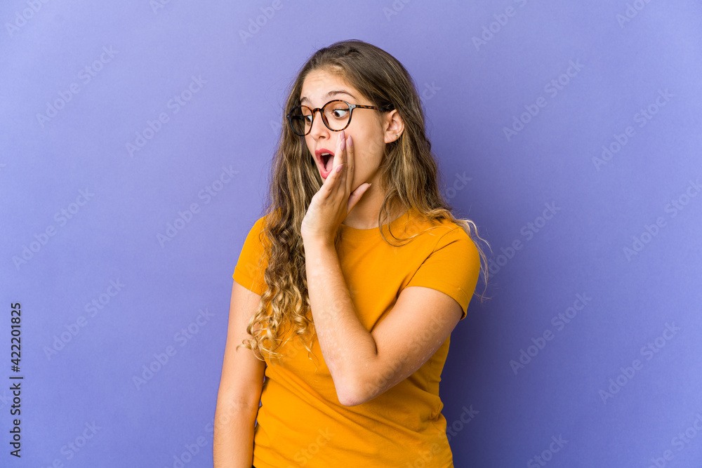 Young caucasian cute woman being shocked because of something Young caucasian cute woman being shocked because of something