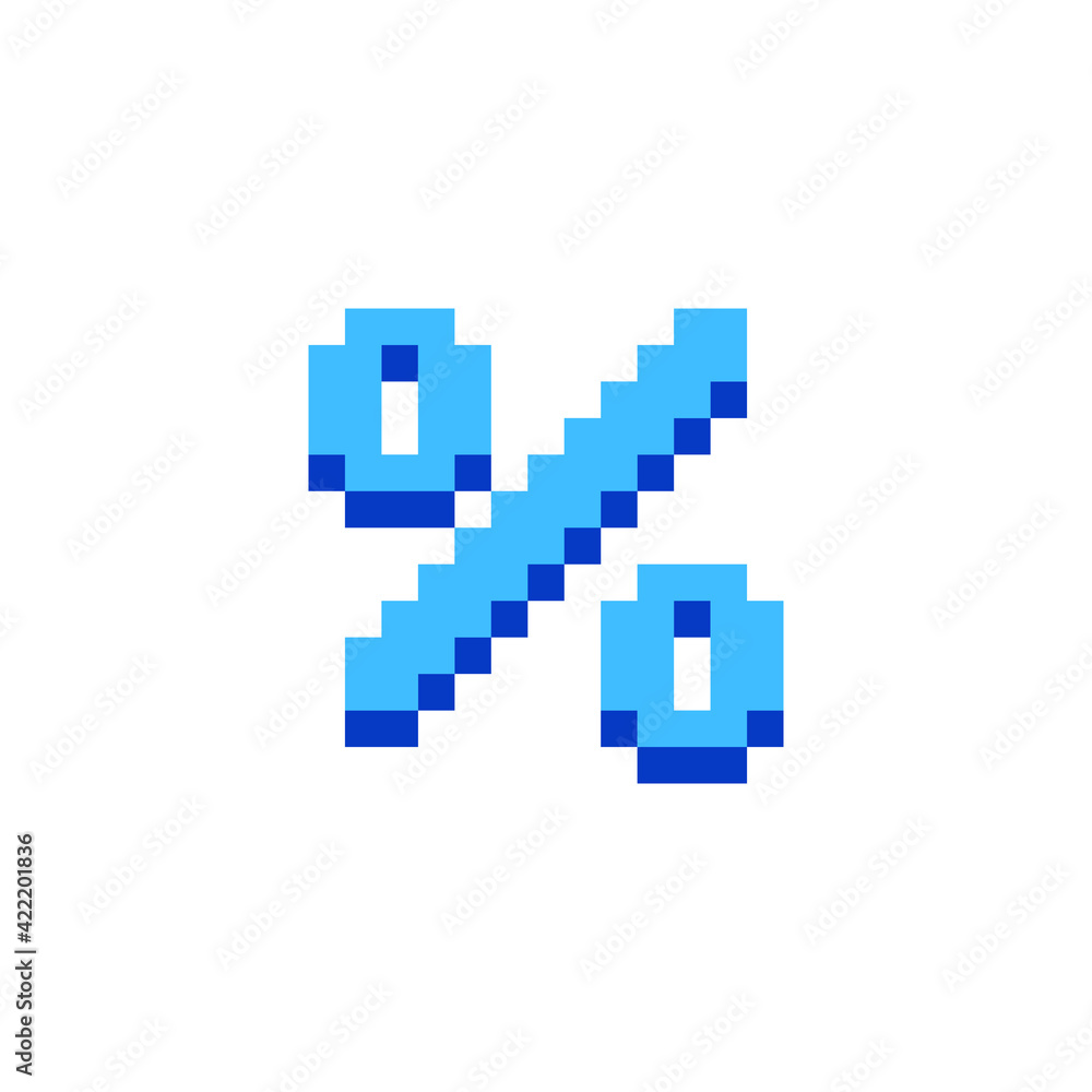 Percent pixel art icon, discount promotion, advertising marketing sales. Isolated vector illustration. Percent pixel art icon, discount promotion, advertising marketing sales. Isolated vector illustration.