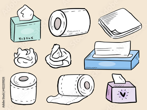 Set of tissue and box drawing cartoon icon illustration