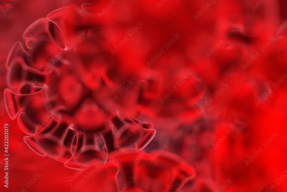 Fototapeta Red coronavirus COVID-19 under the microscope. 3d illustration concept coronavirus COVID-19.
