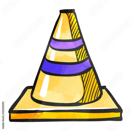 Watercolor style icon Road sign cone