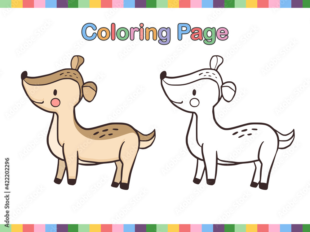 Cute baby deer animal coloring page design for kids Stock Vector ...