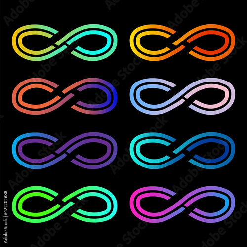 illustration with colored infinity signs. Vector rainbow pattern. Vector digital image. Stock image.