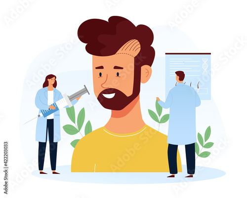 Man with hair loss and receding hairline receiving treatment at a clinic