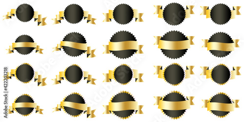 Abstract black seal gold ribbons. Vector set. Premium quality. Winner award. Stock image.
