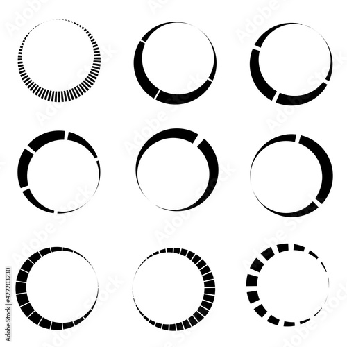 Dashed lines spiral, swirls, and twirls. Concentric, and circular volute, helix vector element