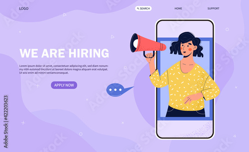 Employment concept with We Are Hiring web template design