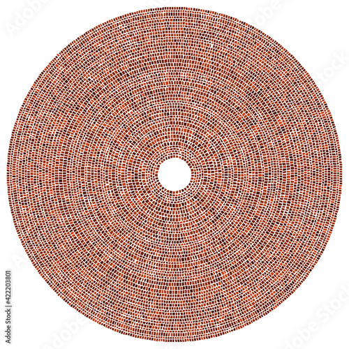 Geometric circle element. Circular red stonework, masonry stone, rock circles. Abstract top view well