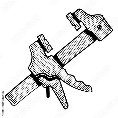 Woodworking clamp hand drawn illustration.