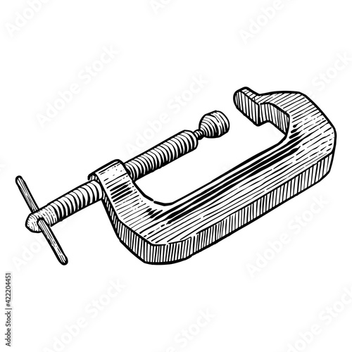 Woodworking clamp hand drawn illustration.