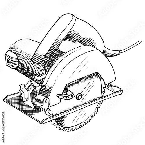 Circular saw hand drawn illustration.