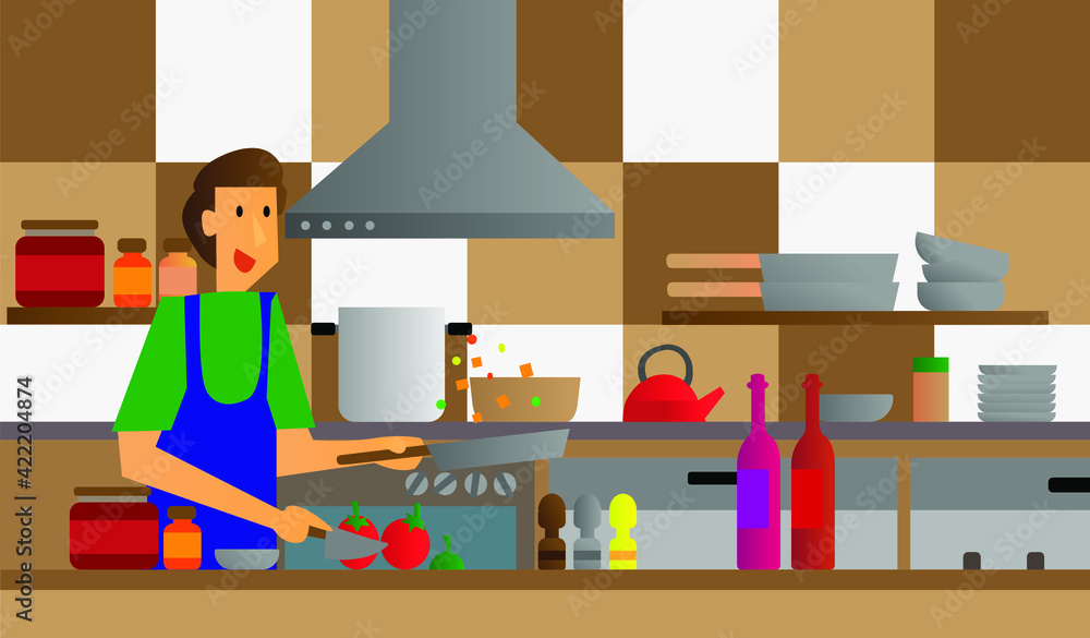 Illustration (Vector) , Chef is cooking in kitchen for who love cooking