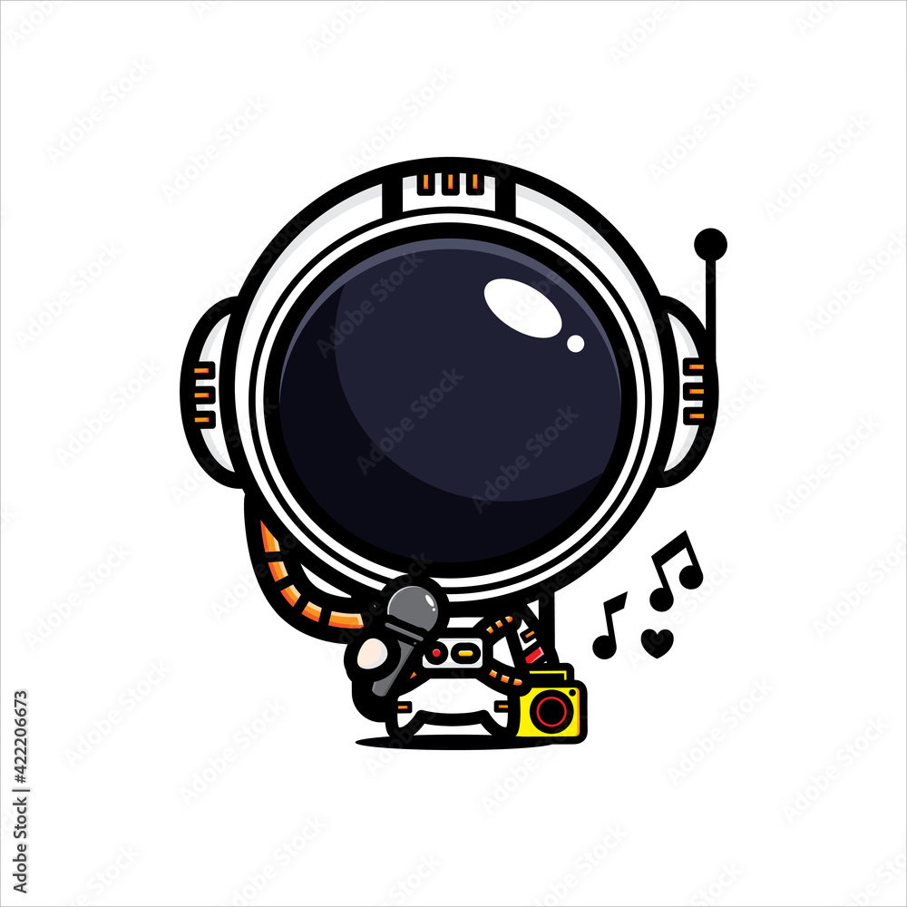vector design of cute astronaut cartoon singing on mic vector design of cute astronaut cartoon singing on mic