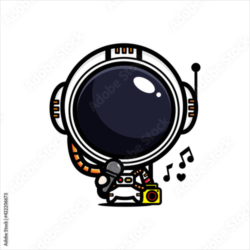 vector design of cute astronaut cartoon singing on mic