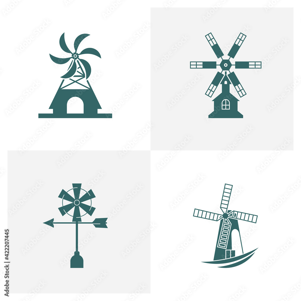 Set of Windmill logo design vector illustration, Creative windmill logo design concept template, symbols icons Set of Windmill logo design vector illustration, Creative windmill logo design concept template, symbols icons