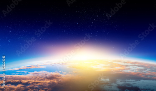 Sunrise on planet orbit  space beauty